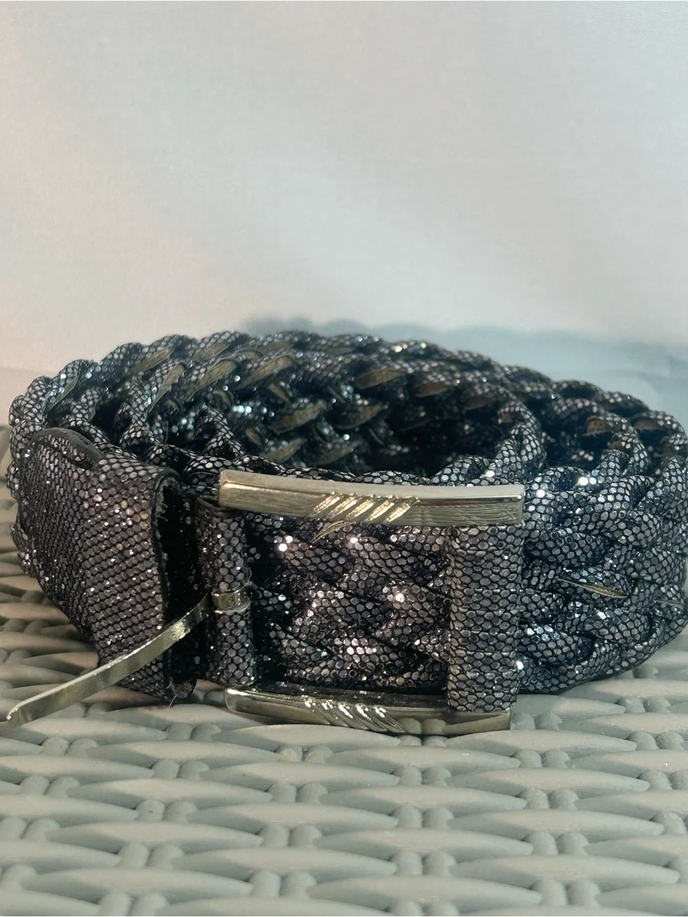 Woven Leather-Style Braided Belt - Black